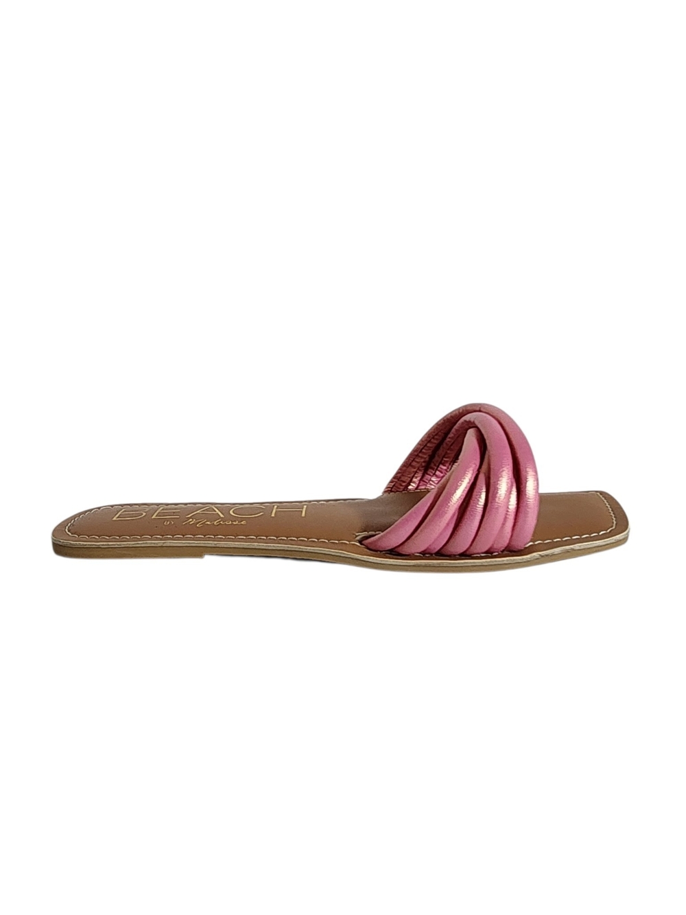 Beach by Matisse Pink Metallic Strappy Square Toe Slide Sandals Size 9